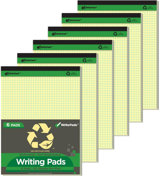 Grid-Ruled Quadrille Legal Pads - Eco-Friendly Canary - Pack of 6