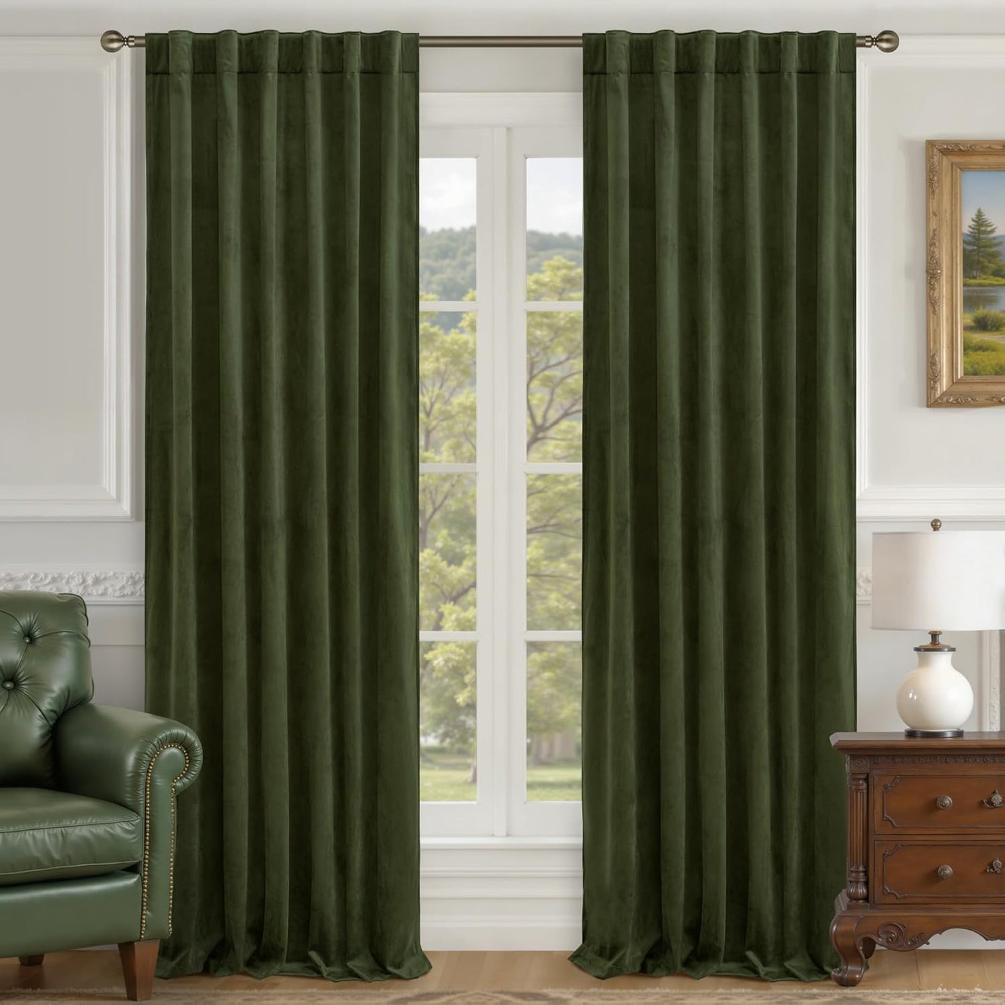 LAMIT Olive Green Velvet Curtains 84 Inch for Luxury Living