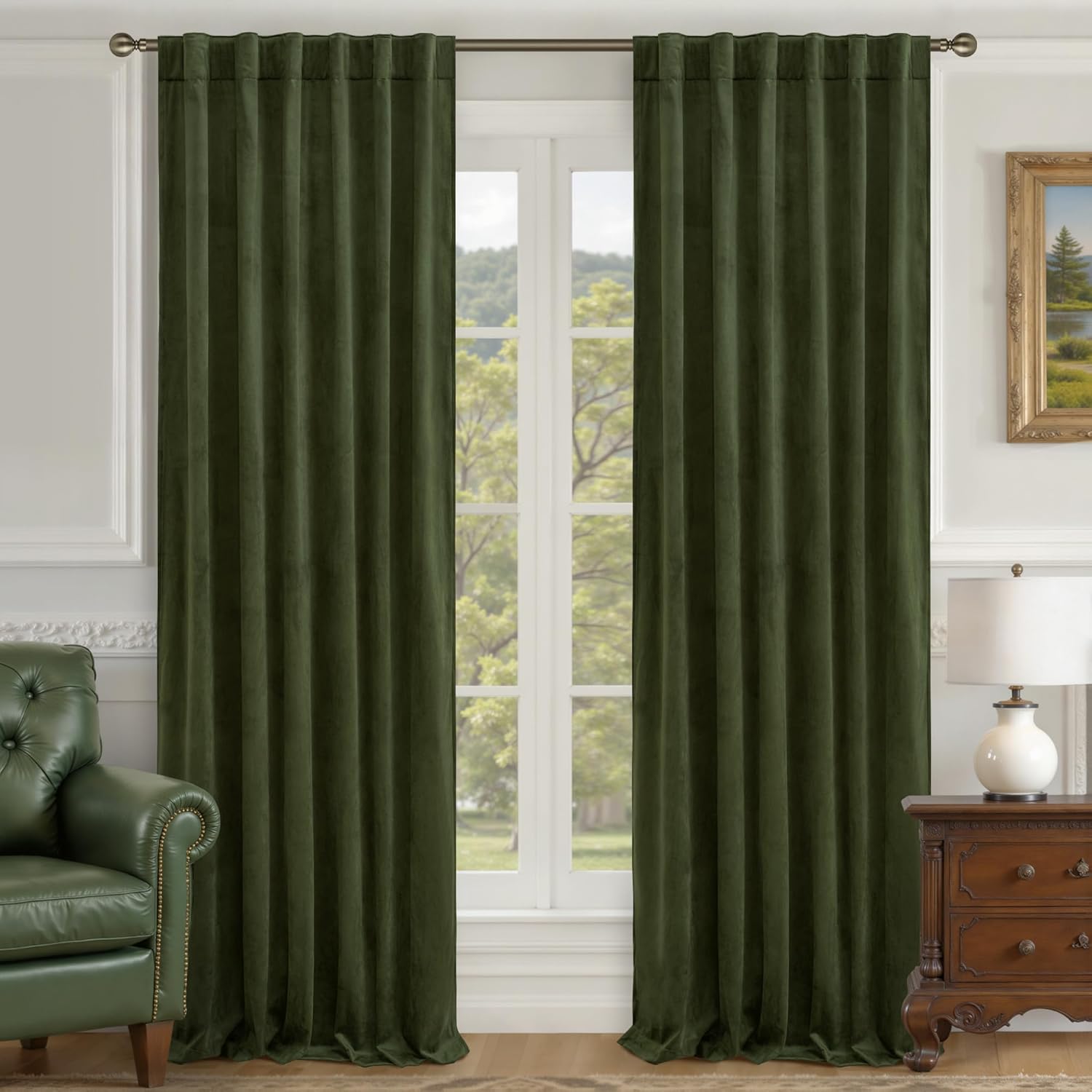 LAMIT Olive Green Velvet Curtains 84 Inch for Luxury Living