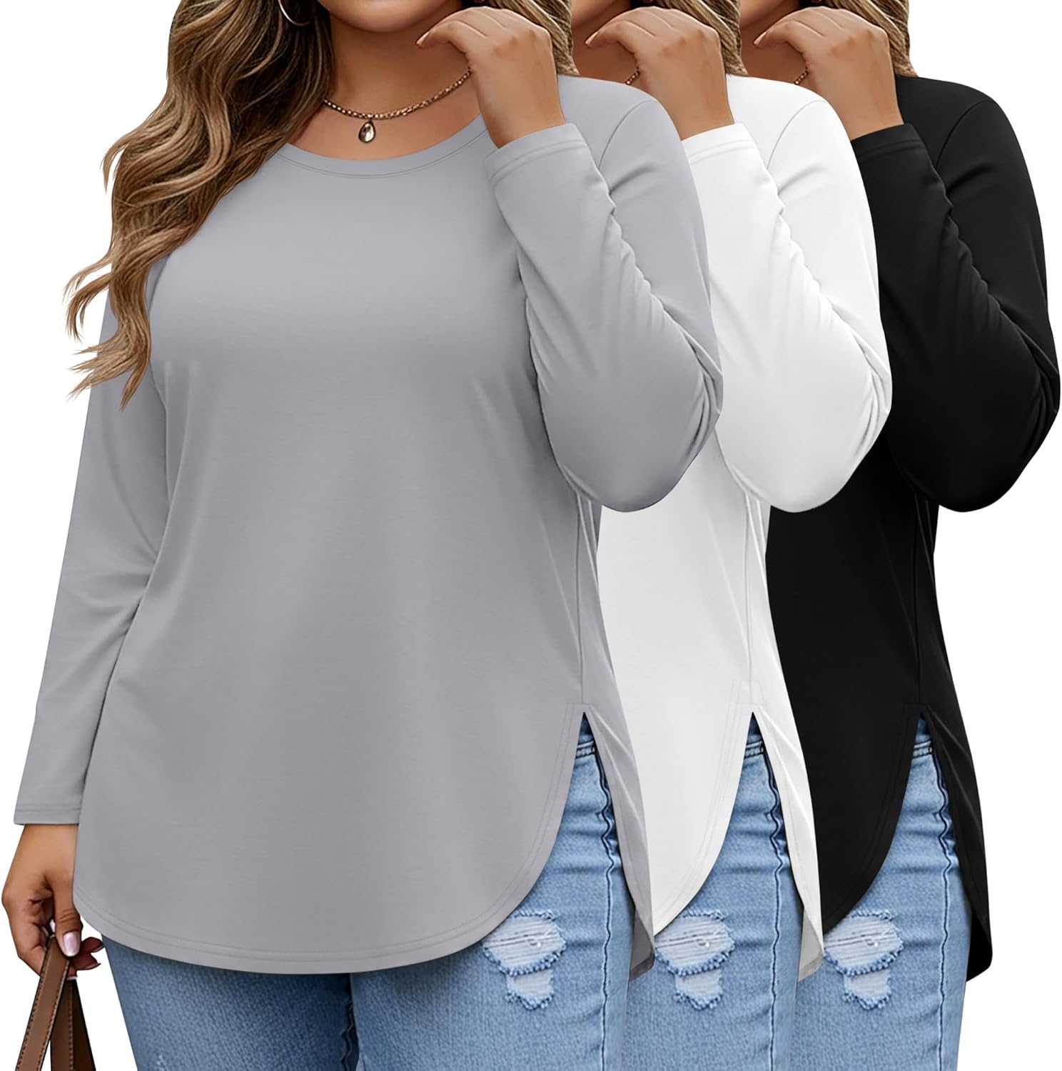 Ficerd Women's Plus Size Long Sleeve Tunic Tops for Comfort
