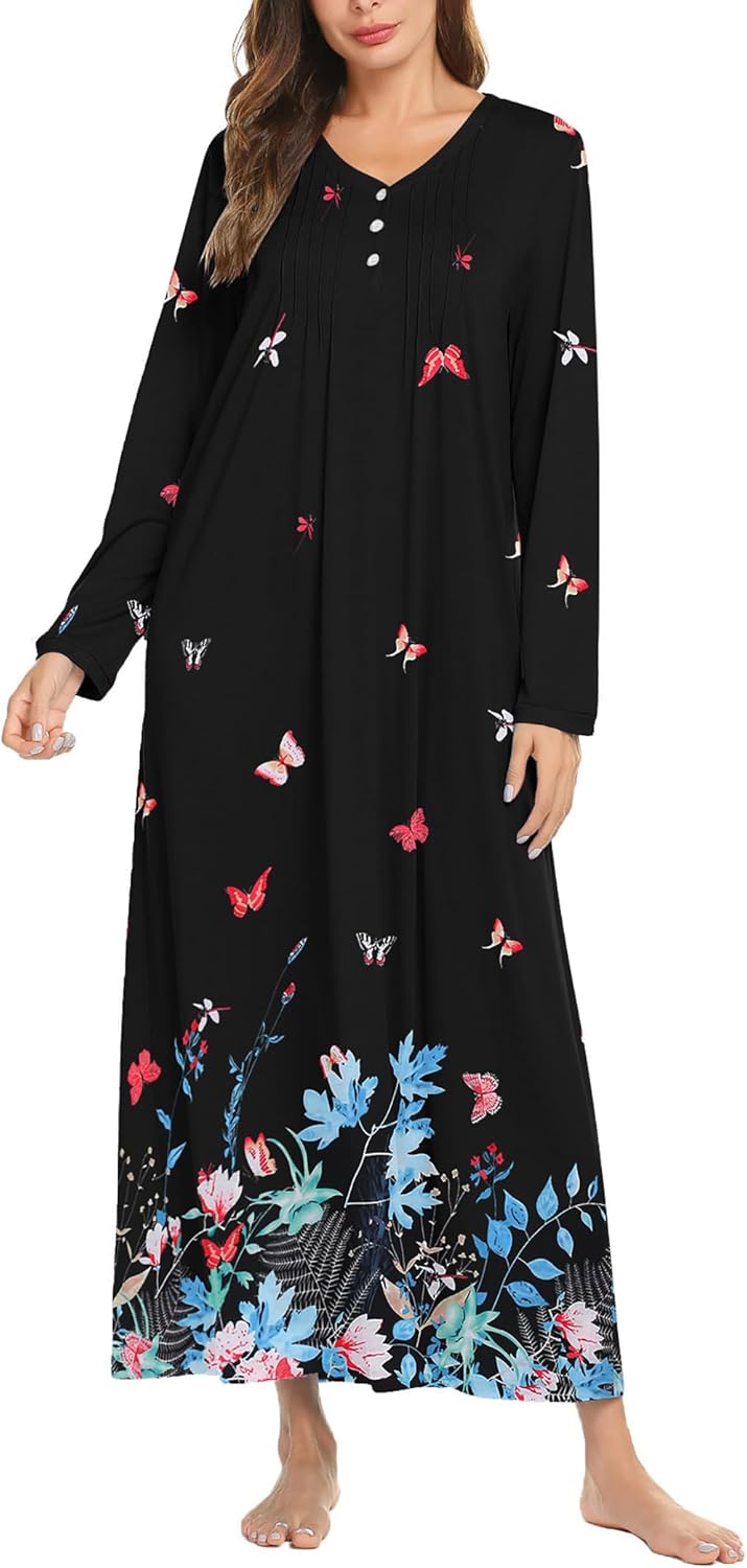 Ekouaer Women's Long Sleeve Nightgown for Comfort and Style