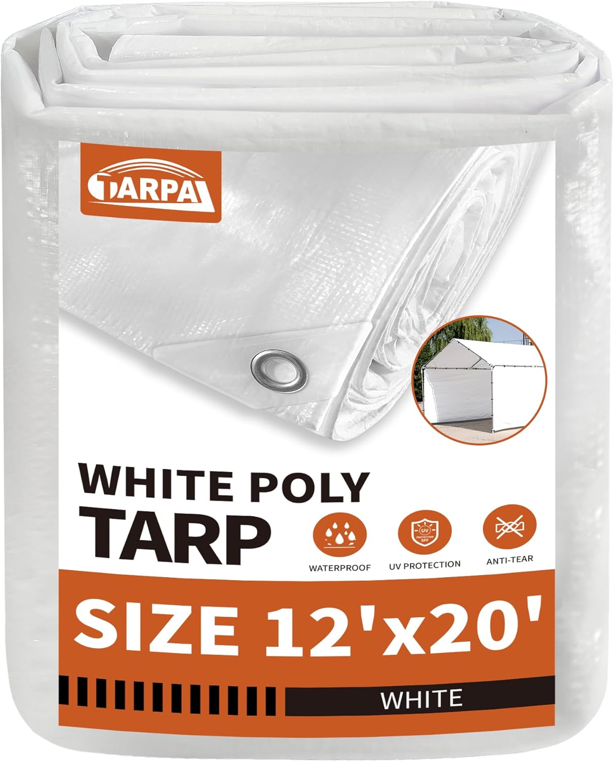 TARPAL Waterproof 12ftx20ft White Tarp for All Weather Protection