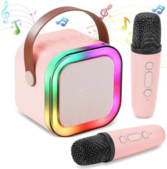 Mini Karaoke Machine for Kids - Dual Mics, Portable & Fun! (Pink)