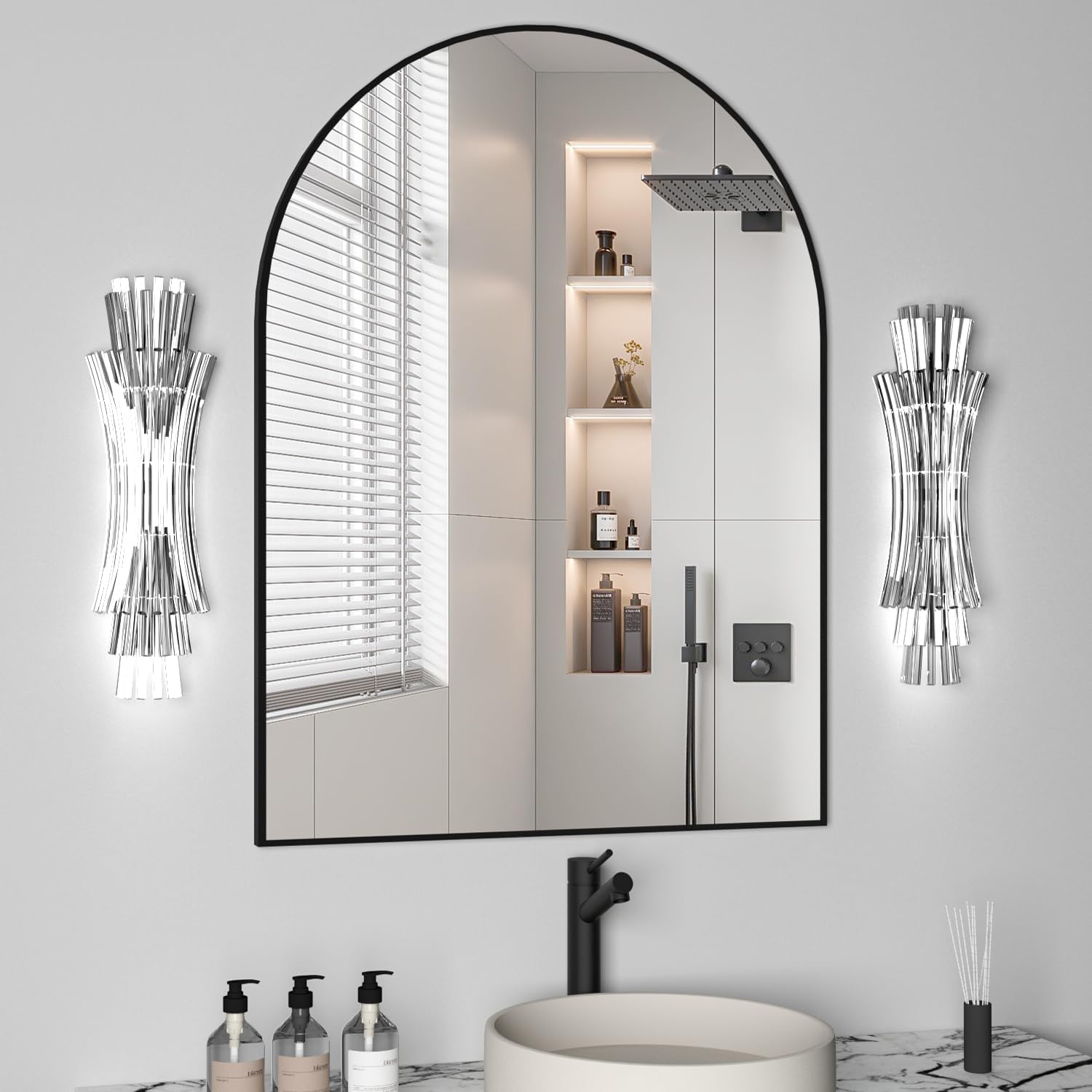Arched Wall Mirror for Bathroom, 30x40 Black Vanity Decor