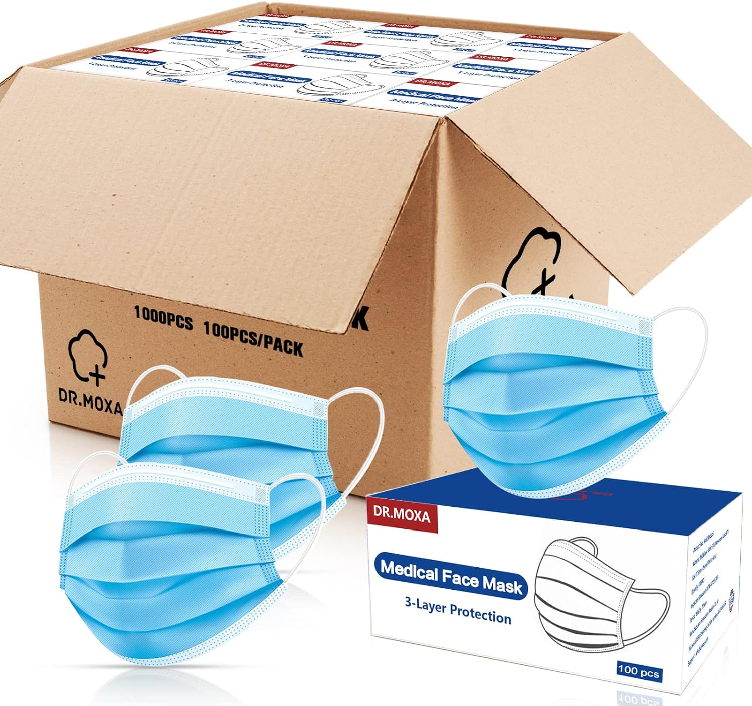 DR.MOXA 1000 Pack Disposable Medical Face Masks for Protection