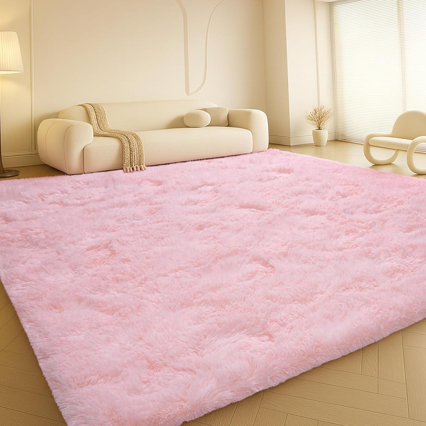 Large 9x12 Area Rug for Living Room, Soft Shag Pink Rug