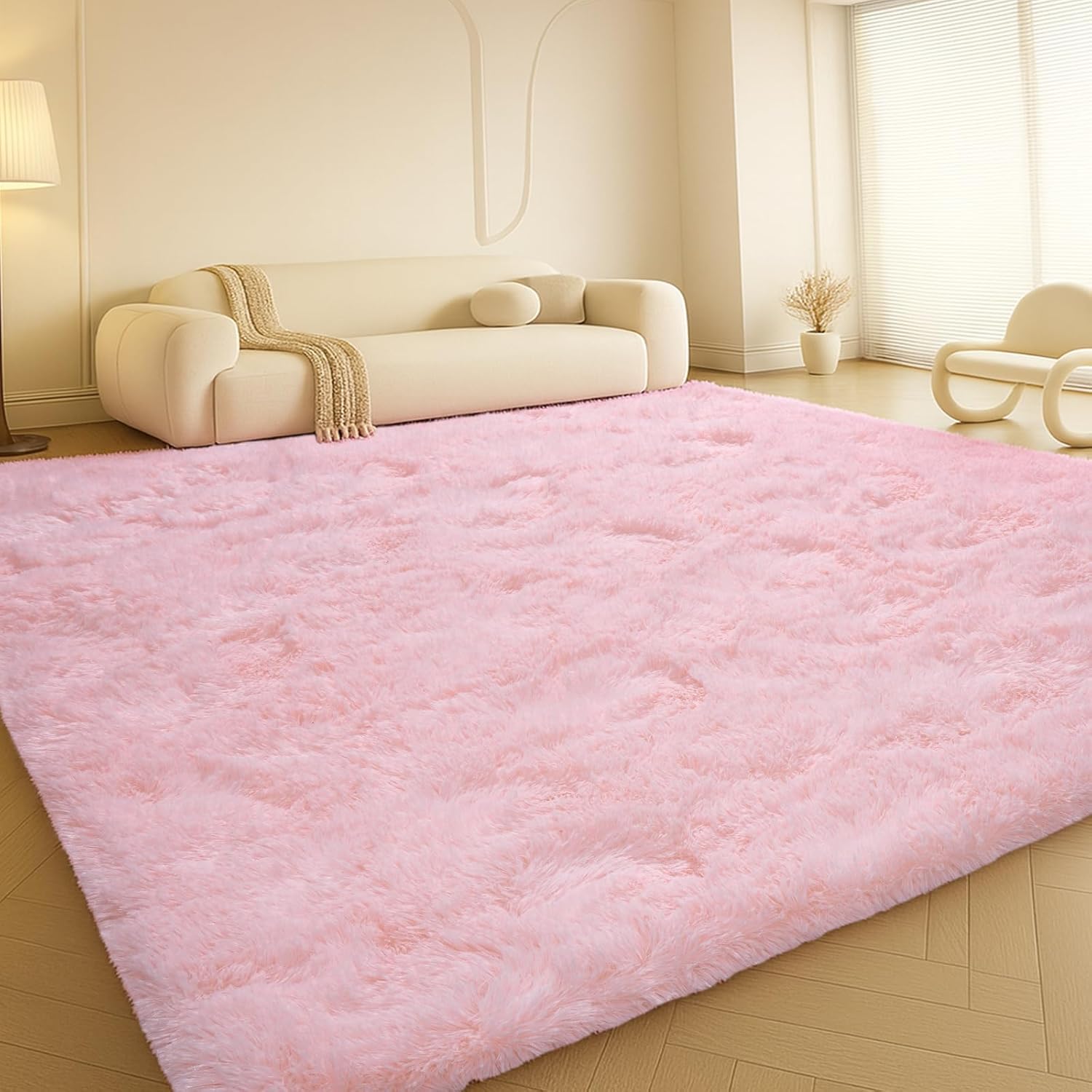 Large 9x12 Area Rug for Living Room, Soft Shag Pink Rug