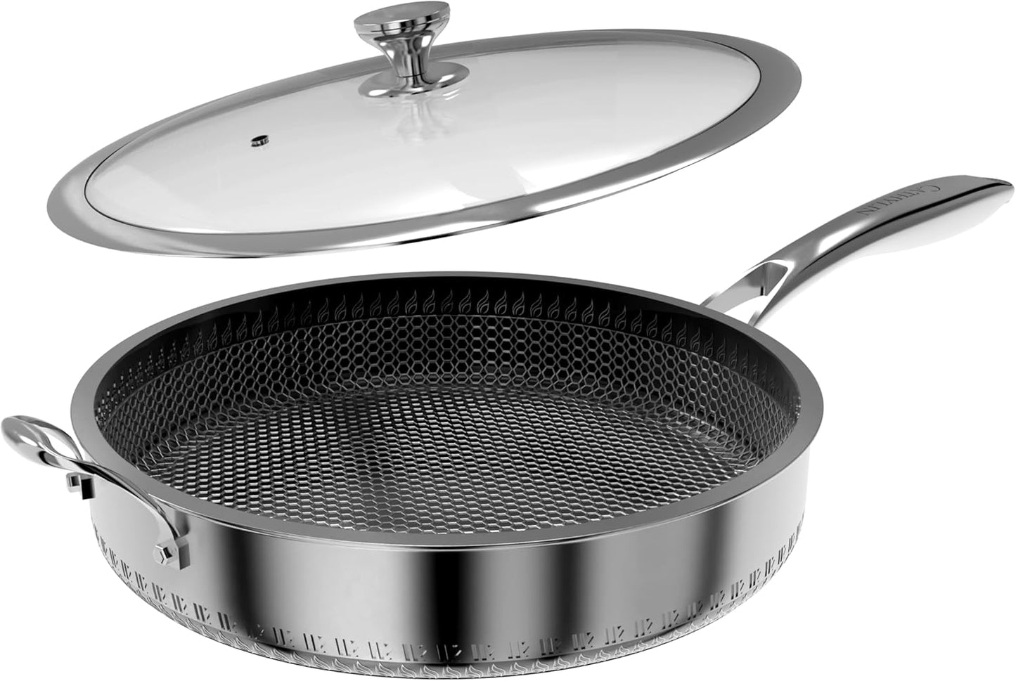 316L Stainless Steel 7QT Frying Pan with Hex Nonstick Surface
