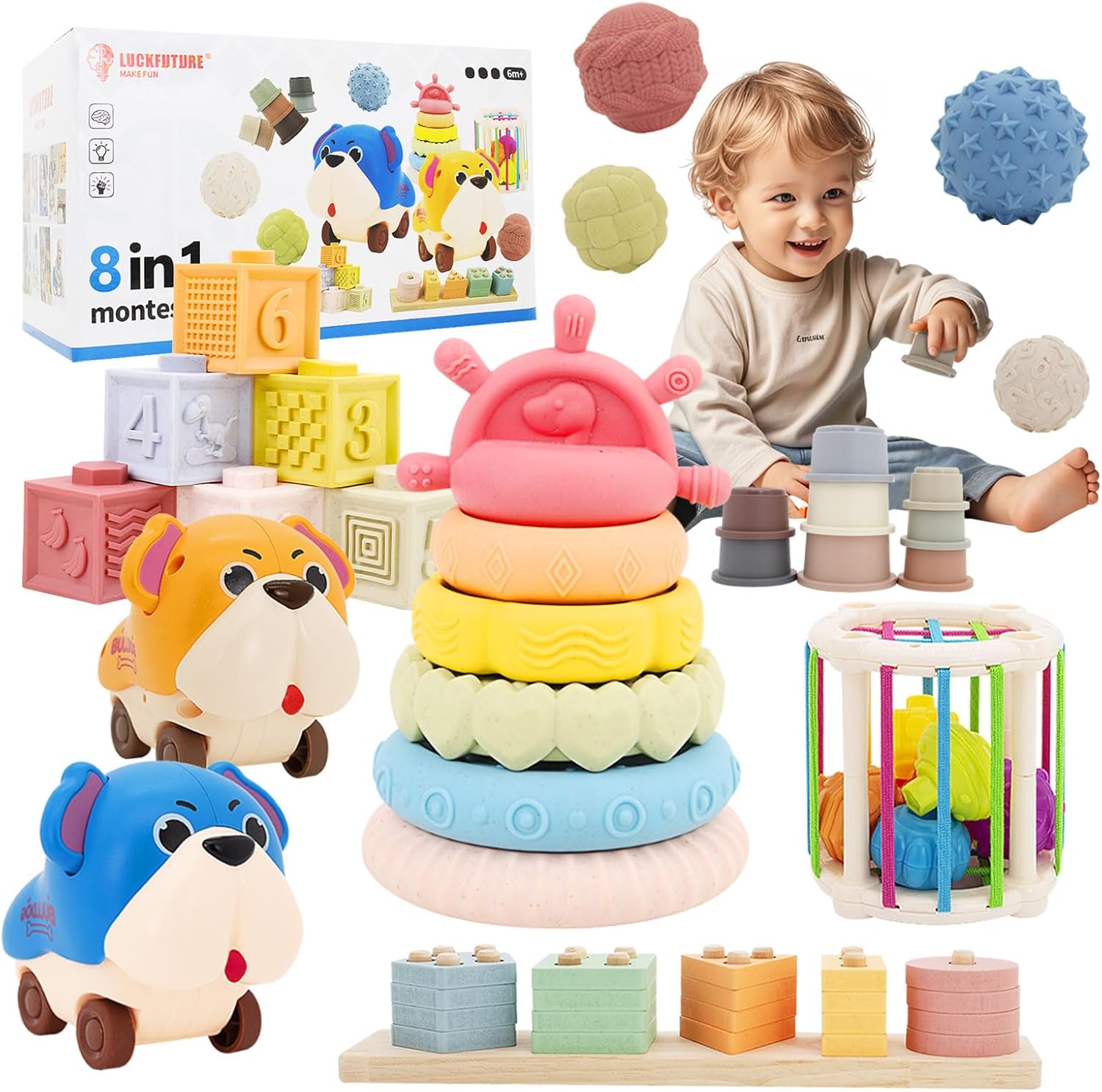 Premium Montessori Baby Toys Set by LUCKFUTURE for 6-18m