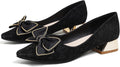 Womens Low Block Chunky Heels Pointed Toe Slip-On Work Pumps