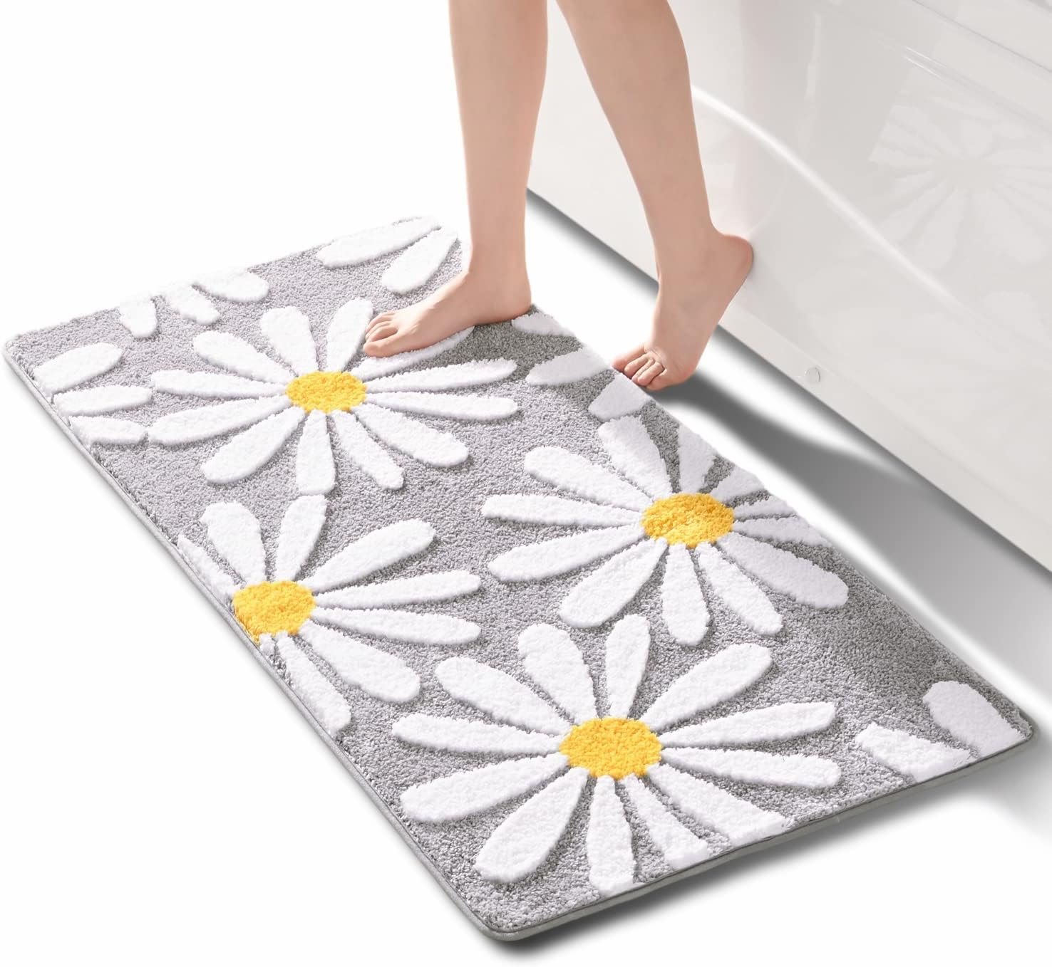QJHOMO Gray Bathroom Rugs Cute Daisy Bath Mat 24x48in