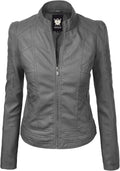 Lock and Love Slim Fit Vegan Leather Moto Jacket (Style FFMH)