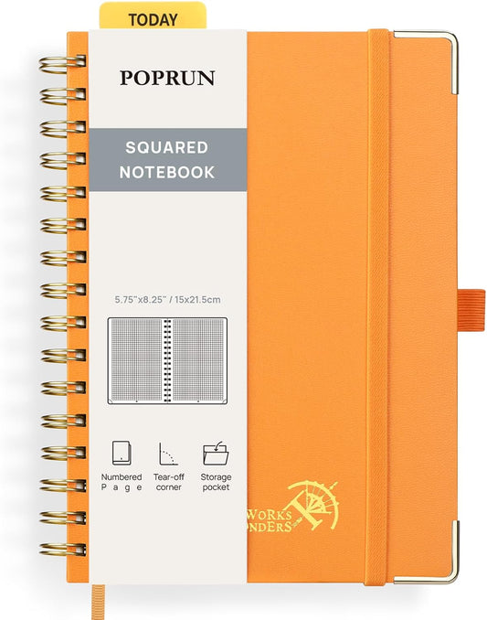 POPRUN Grid Journal - 120 GSM Thick Paper, 141 Pages, Grid Notebook