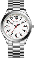 BUREI Men Watches Fashion Analog Stainless Steel Quartz - Sleek