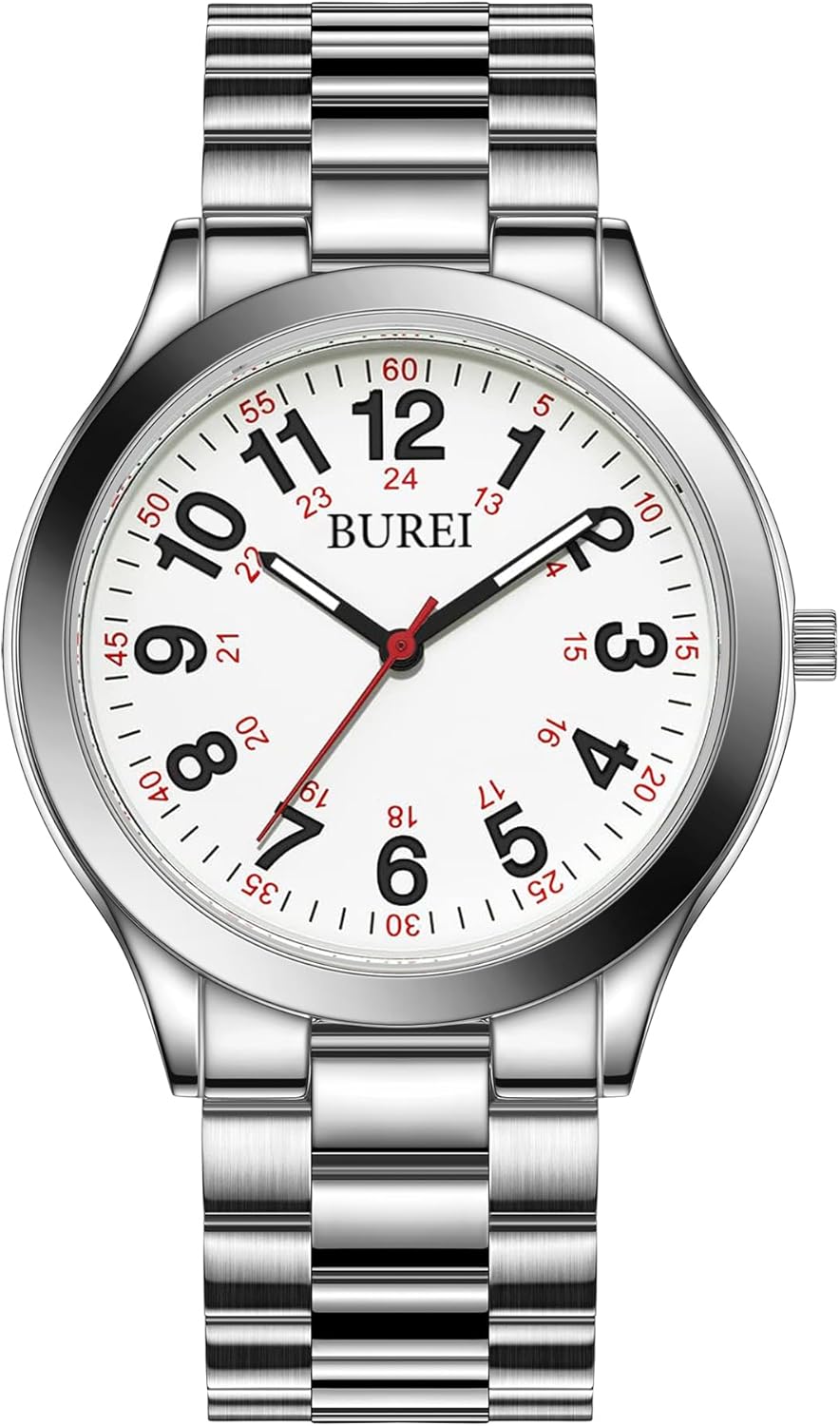 BUREI Men Watches Fashion Analog Stainless Steel Quartz Waterproof
