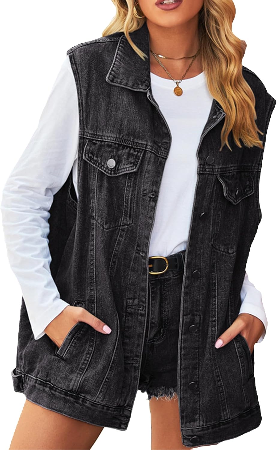 Oversized Denim Vest for Women - Stylish Sleeveless Jacket
