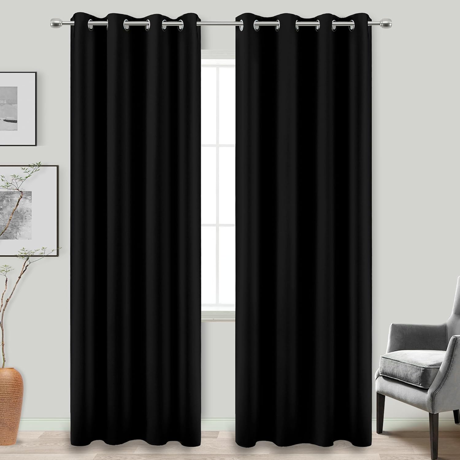 KOUFALL Black Curtains 96 Inches Long for Room Darkening Needs