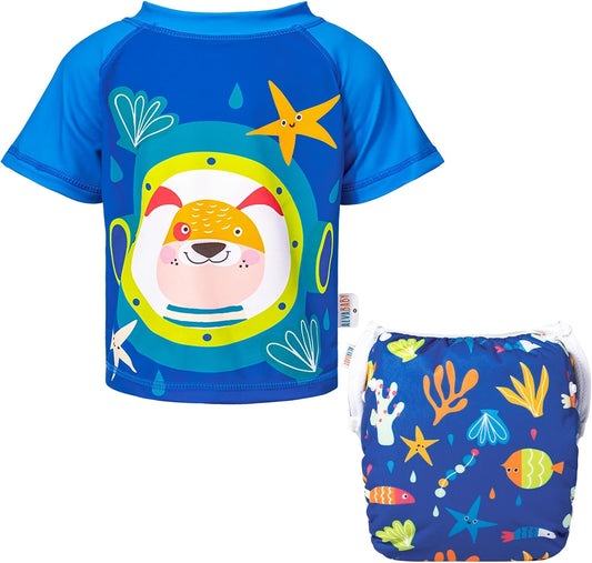 ALVABABY Baby Boy Swimsuit Set - Reusable Diaper Included!