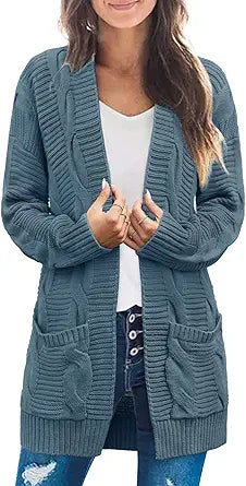 SYZRI Women's Cable Knit Open Front Cardigan for Cozy Style