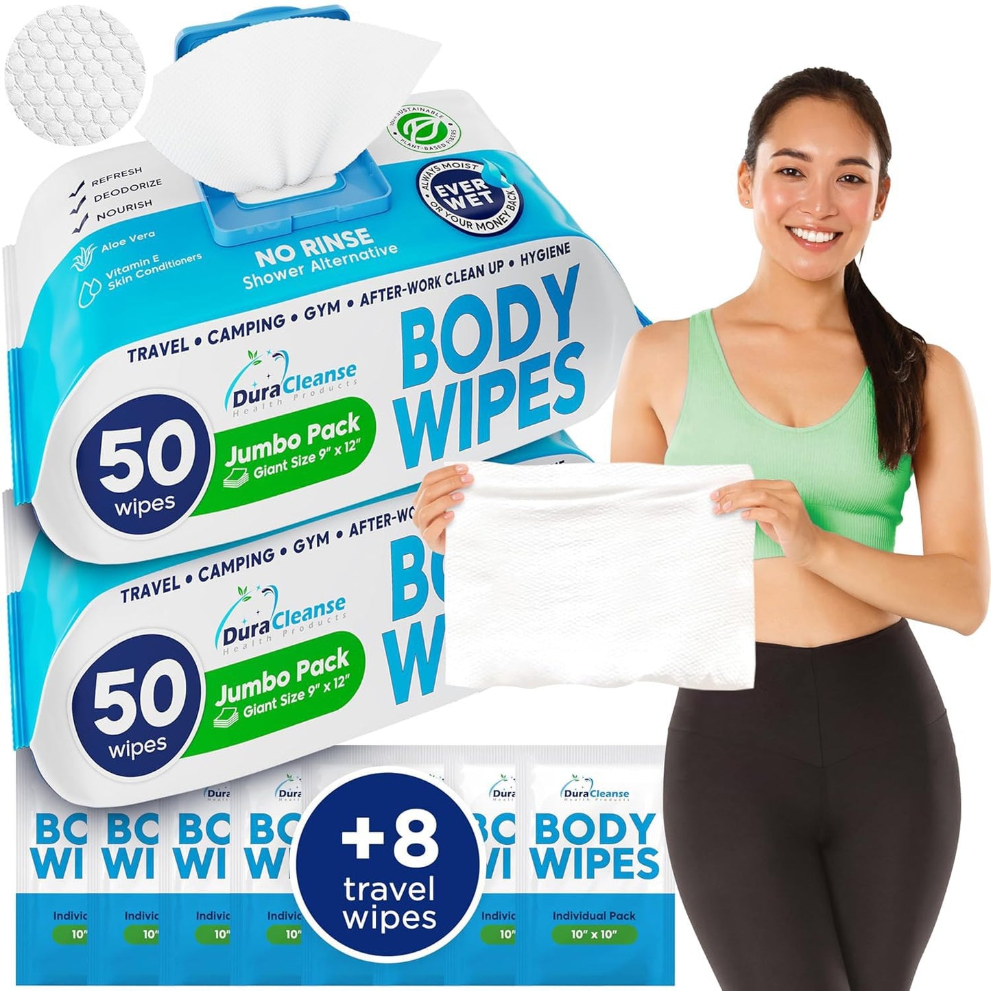 Dura Cleanse Body Wipes for Adults - No Rinse Bathing Solution