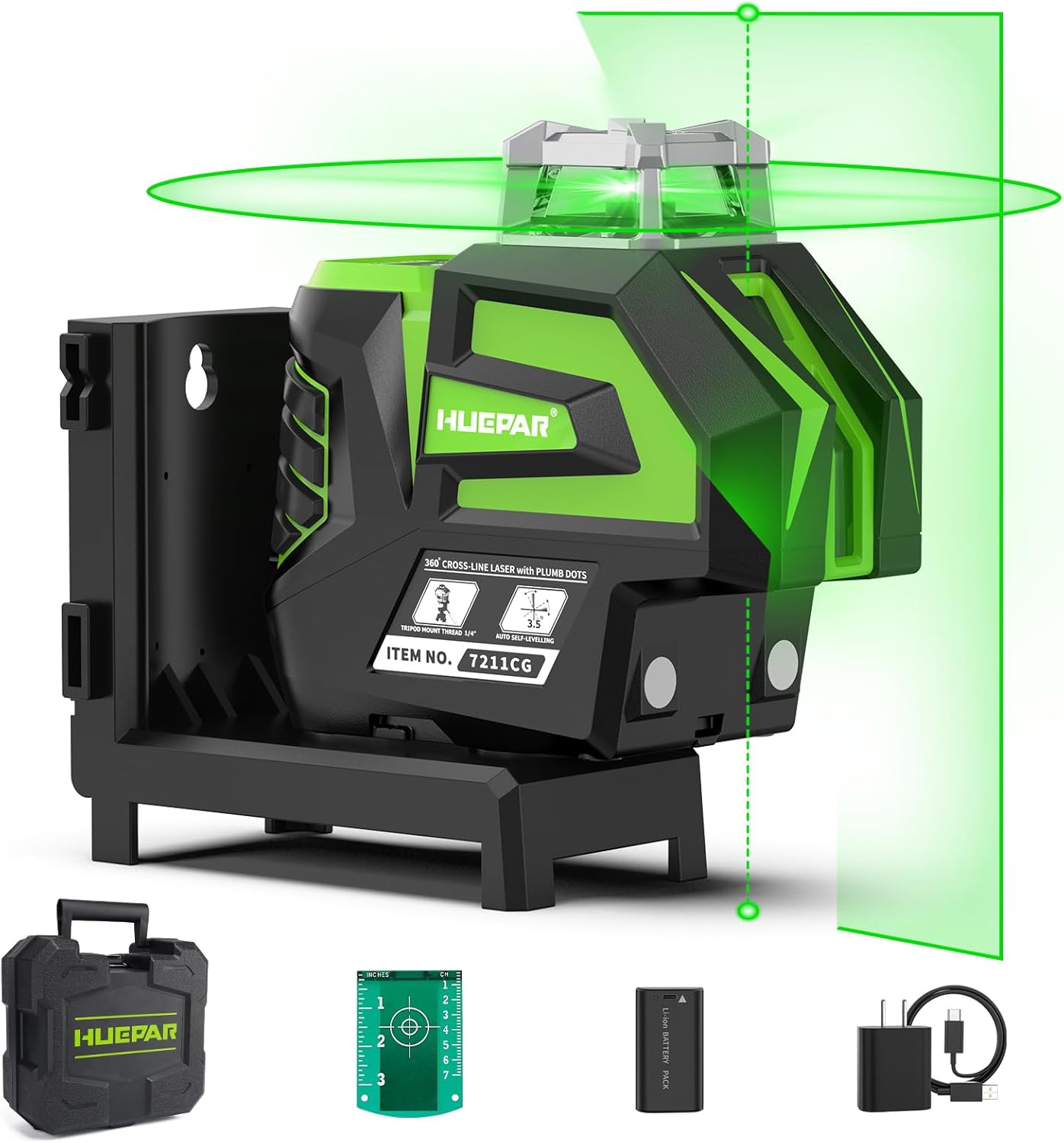 Huepar Self Leveling Green Laser Level with Plumb Dots Tool