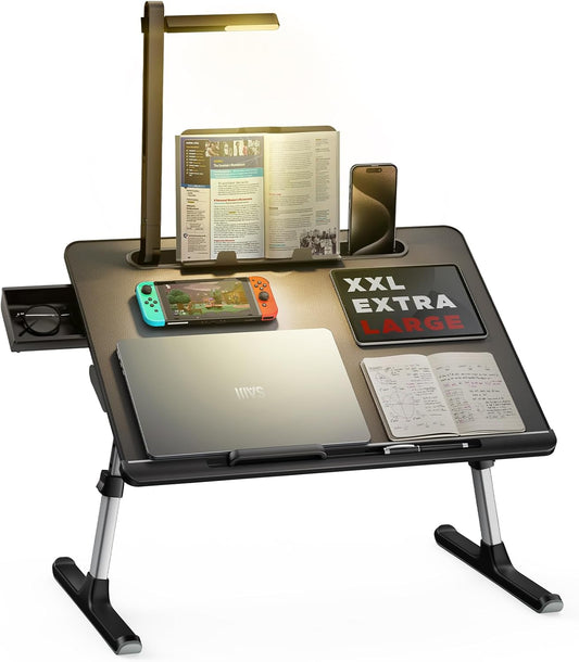 SAIJI Laptop Bed Tray Desk - Adjustable Stand with LED Light