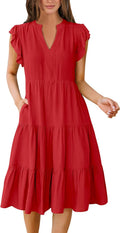 ANRABESS Womens Summer Dress Ruffle Sleeve V Neck Midi - Flowy Fit Do