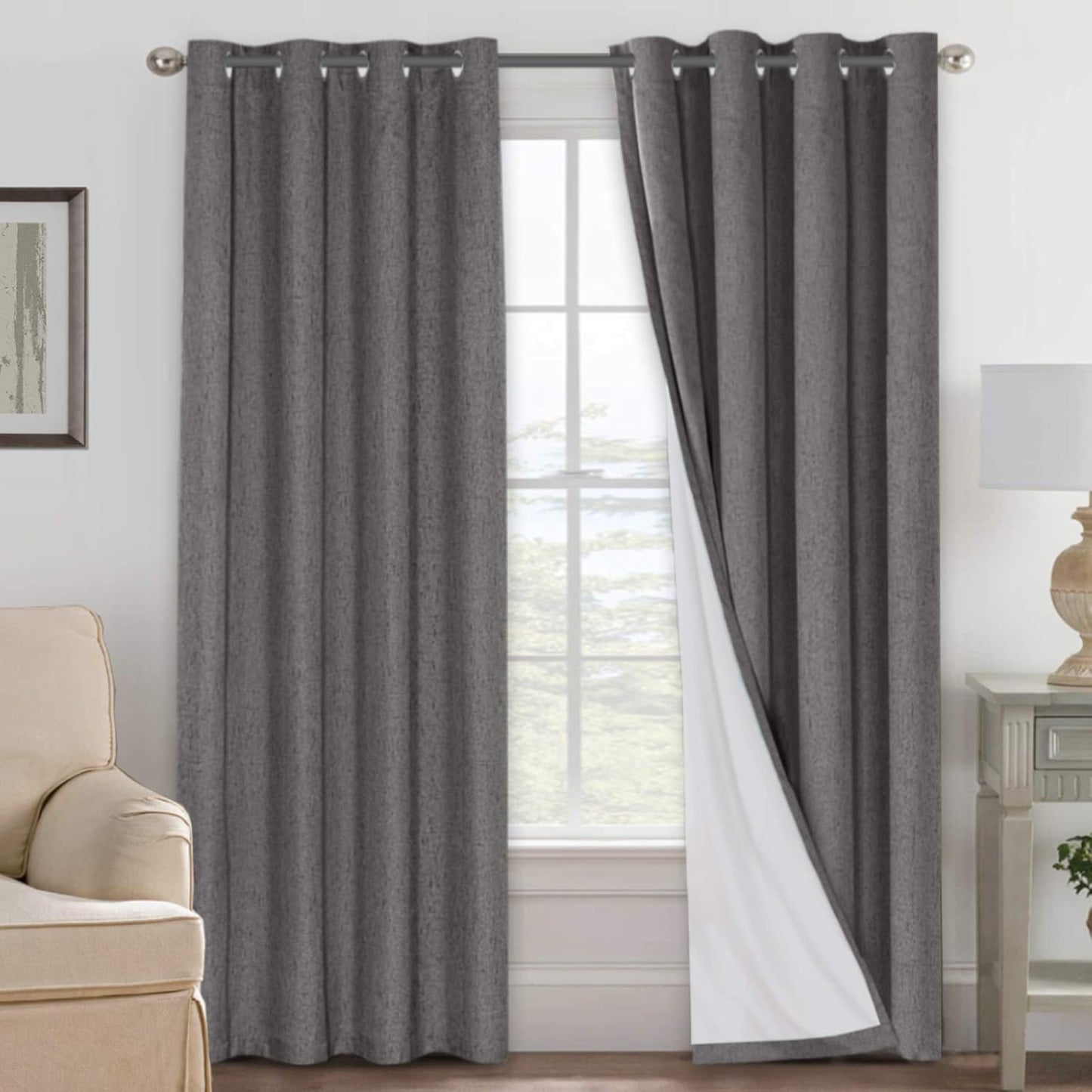 Linen Blackout Curtains 108 Inches Long for Total Privacy