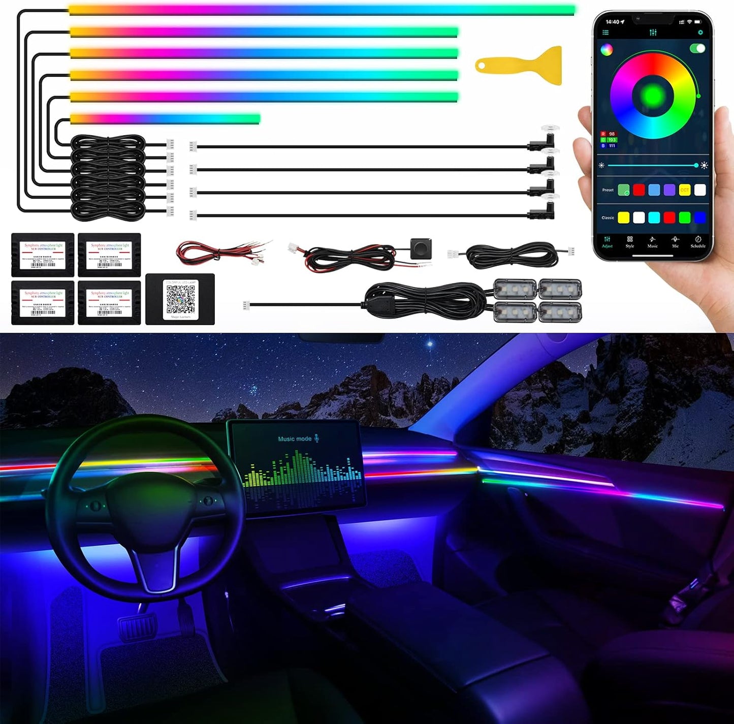 Dreamcolor Acrylic Interior Car LED Strip Light for Ultimate Ambiance