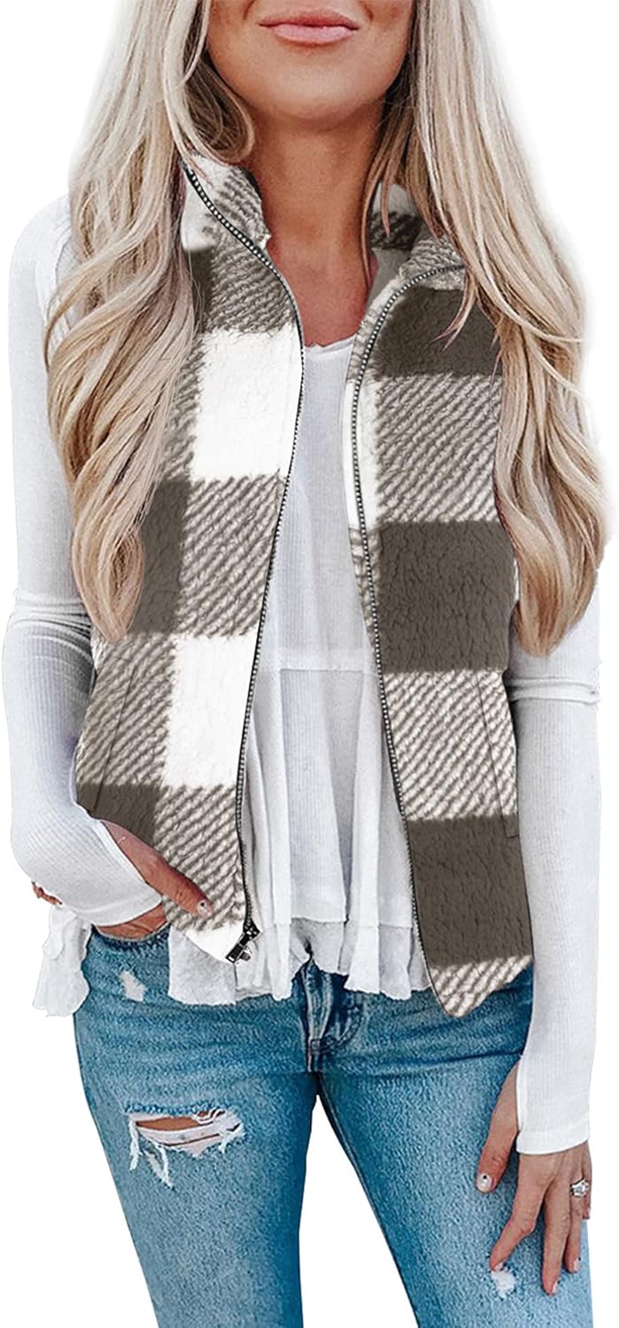 LOMON Womens Fuzzy Sherpa Fleece Jacket Cozy Sleeveless Vest