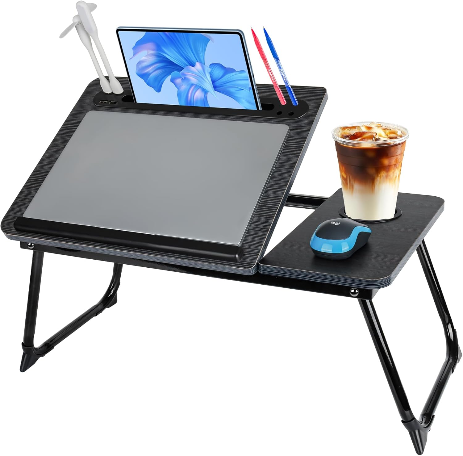 Adjustable Laptop Bed Desk with USB Ports and Cup Holder