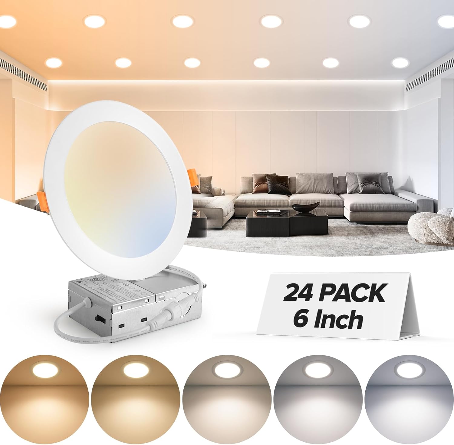 MAILCOS 24 Pack 6 Inch Ultra-Thin LED Recessed Ceiling Light