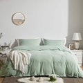 Queen Size Duvet Cover Set Light Green - Ultra Soft Stone-Washed
