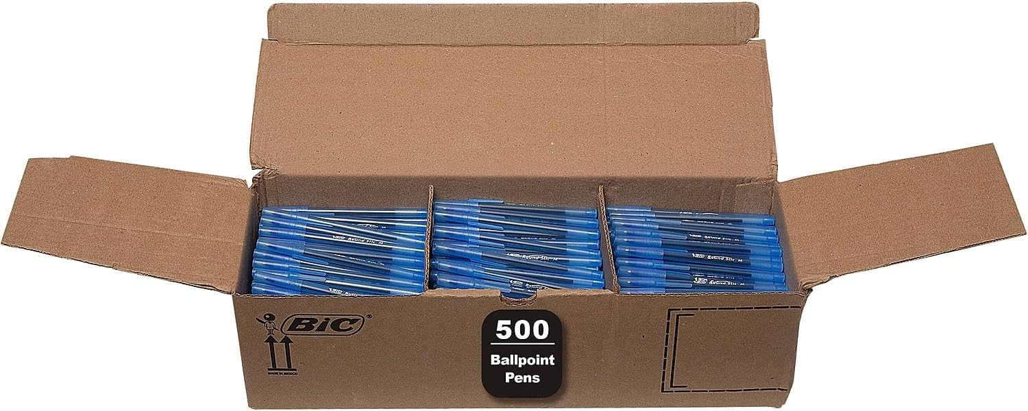 BIC Round Stic Xtra Life Blue Ballpoint Pens for Smooth Writing