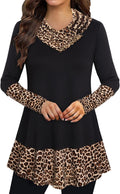 Women Cowl Neck Tunic Long Sleeve Patchwork A-Line Top - Flattering