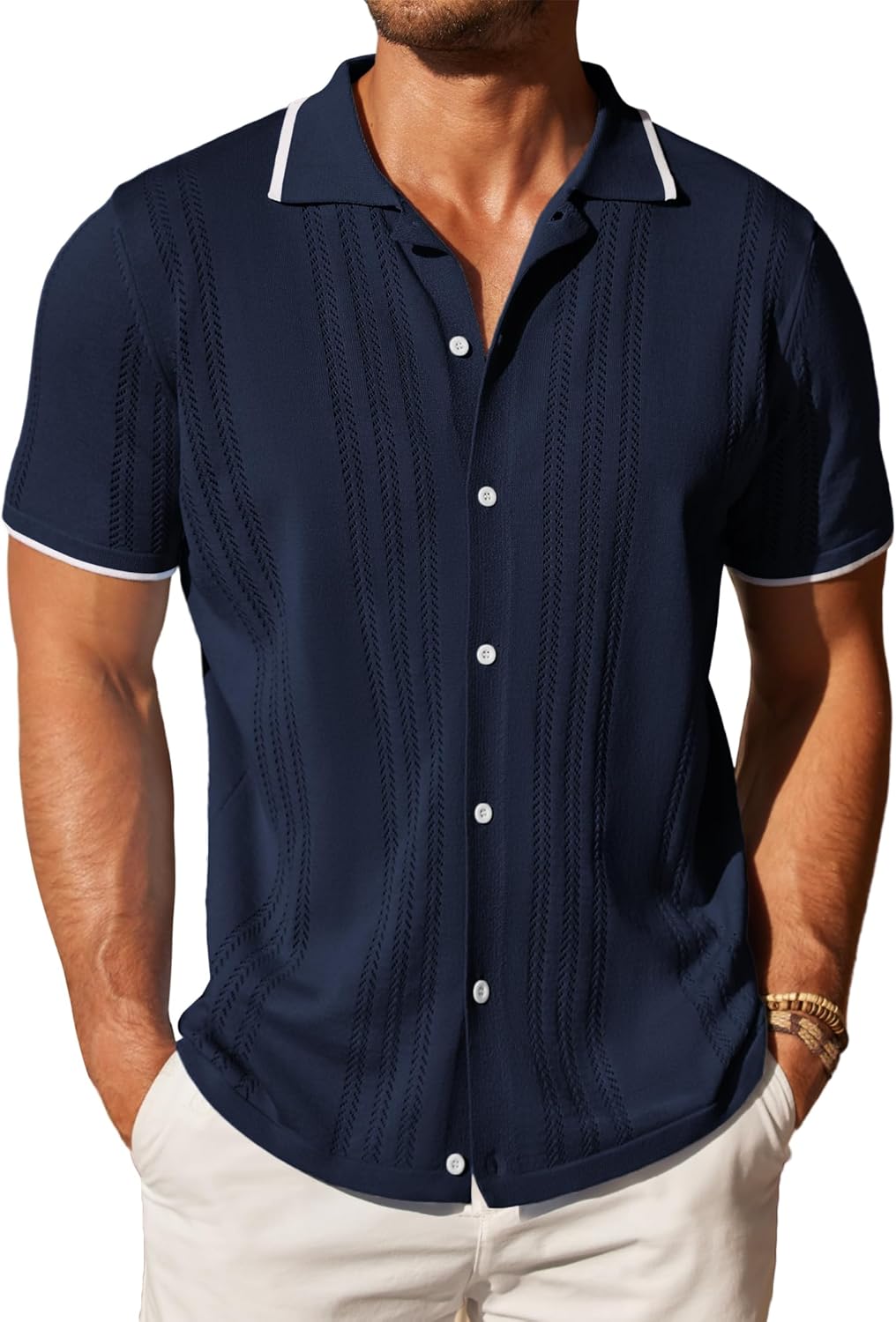 COOFANDY Men's Knit Button Down Shirt for Casual Beach Style