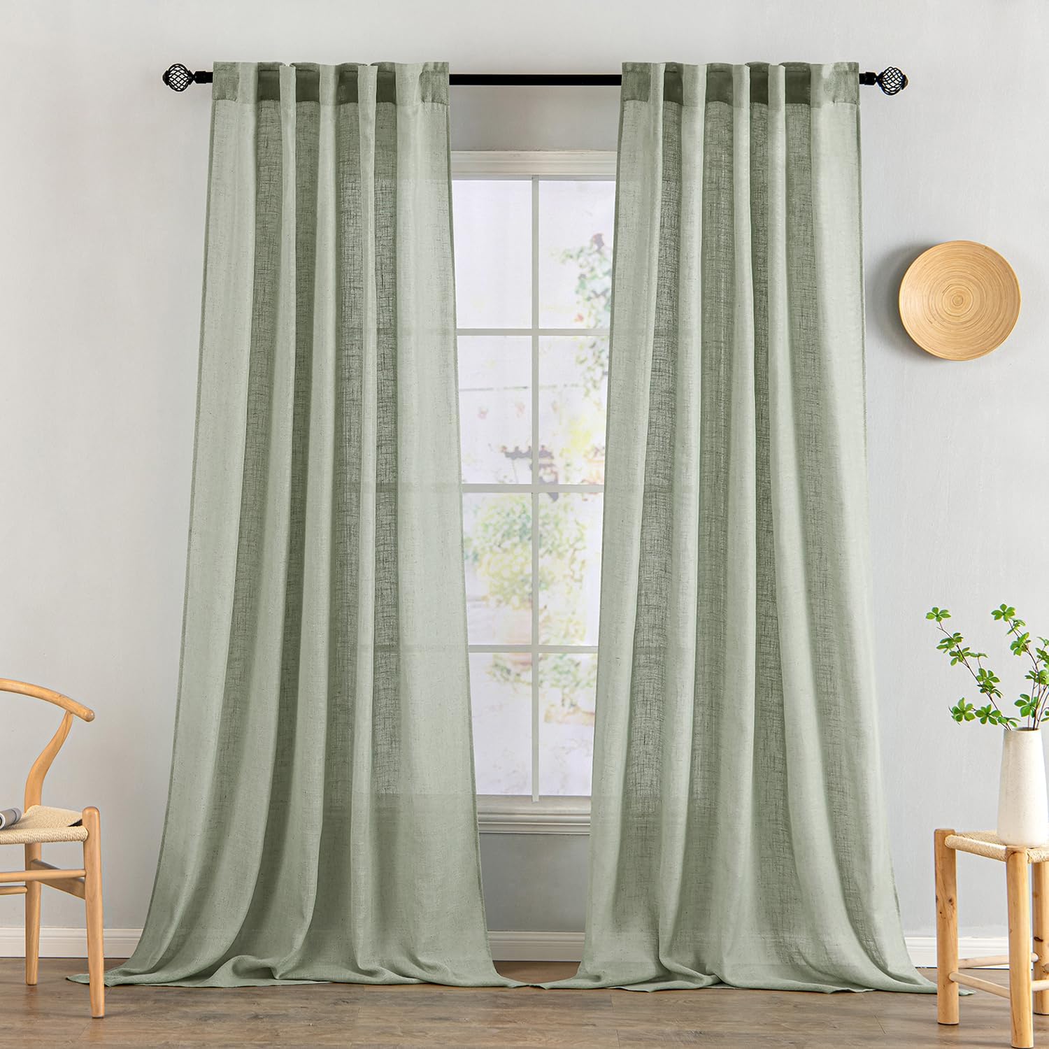 MIULEE Sage Linen Curtains 108 Inch Length for Stylish Decor