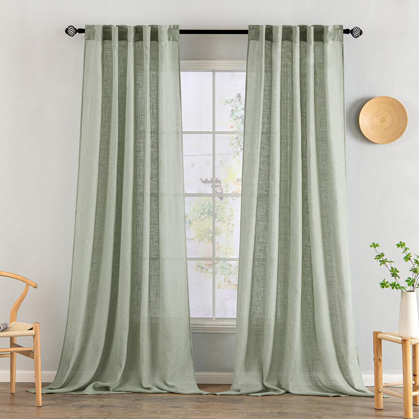 MIULEE Sage Linen Curtains 96 Inch Length for Stylish Decor
