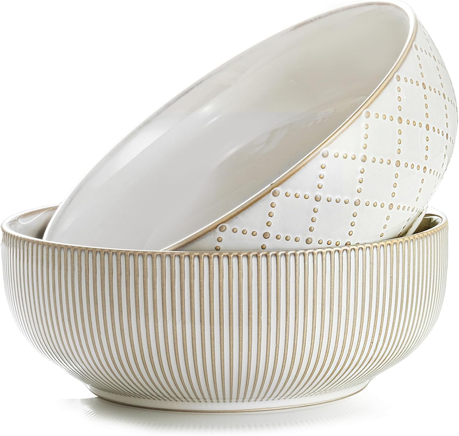 Large Serving Bowls Set of 2, 9.5 inch Ceramic Salad Bowls
