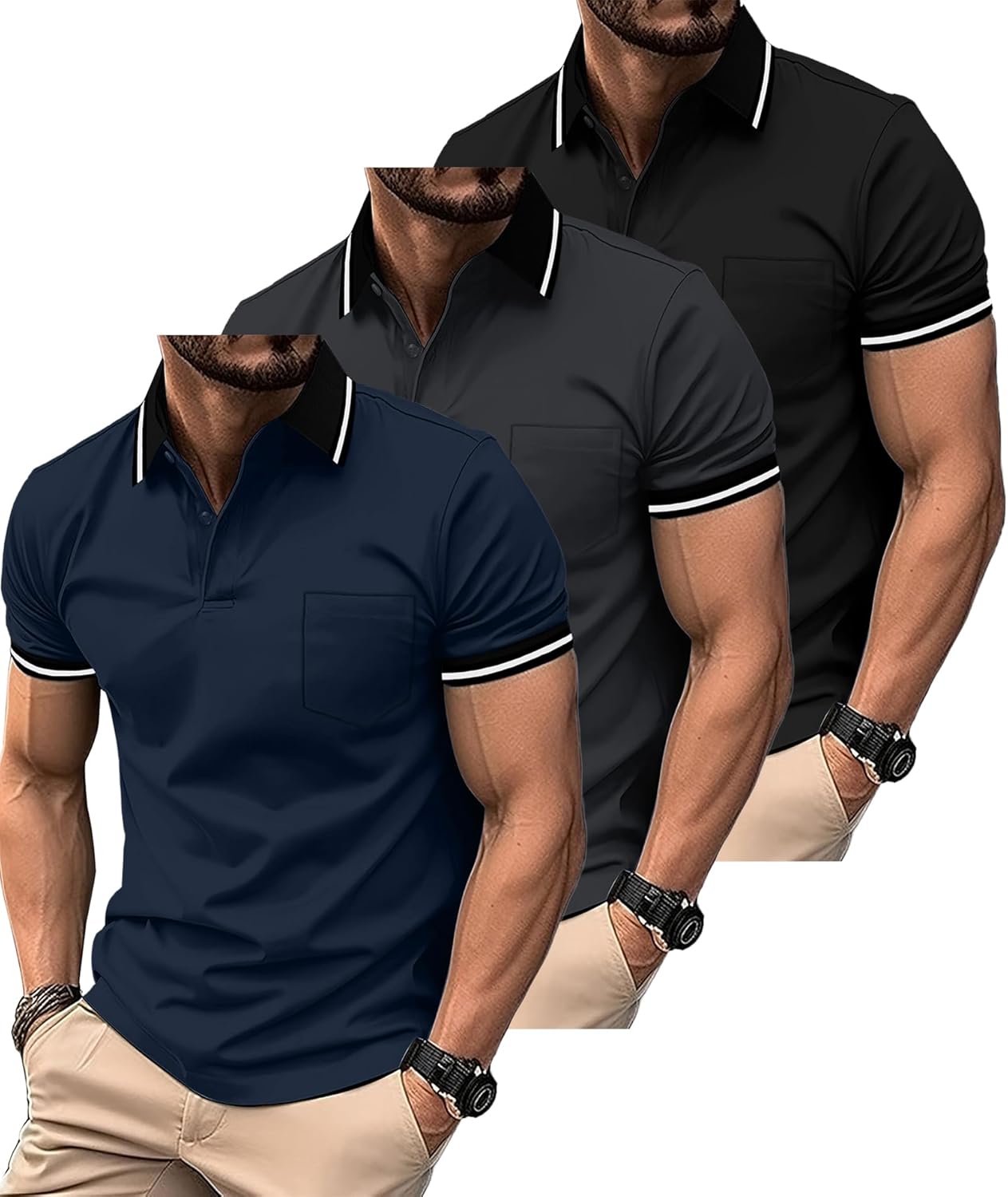 ZITY 3 Pack Men Polo Shirts Short Sleeve for Casual Wear