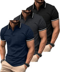 3 Pack Men Polo Shirts with Pocket - Moisture Wicking Short Sleeve
