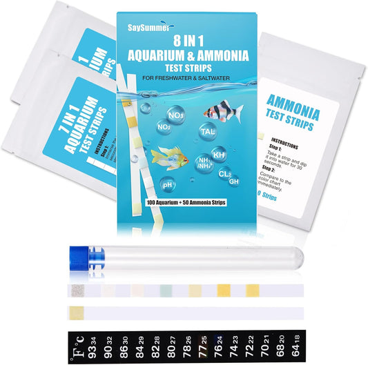 Ammonia Test Kit: 8-in-1 for Aquariums - 150-Count Strips