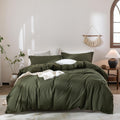 Linen Feel Duvet Cover Full Size 90in x 80in - Olive Green Comfort