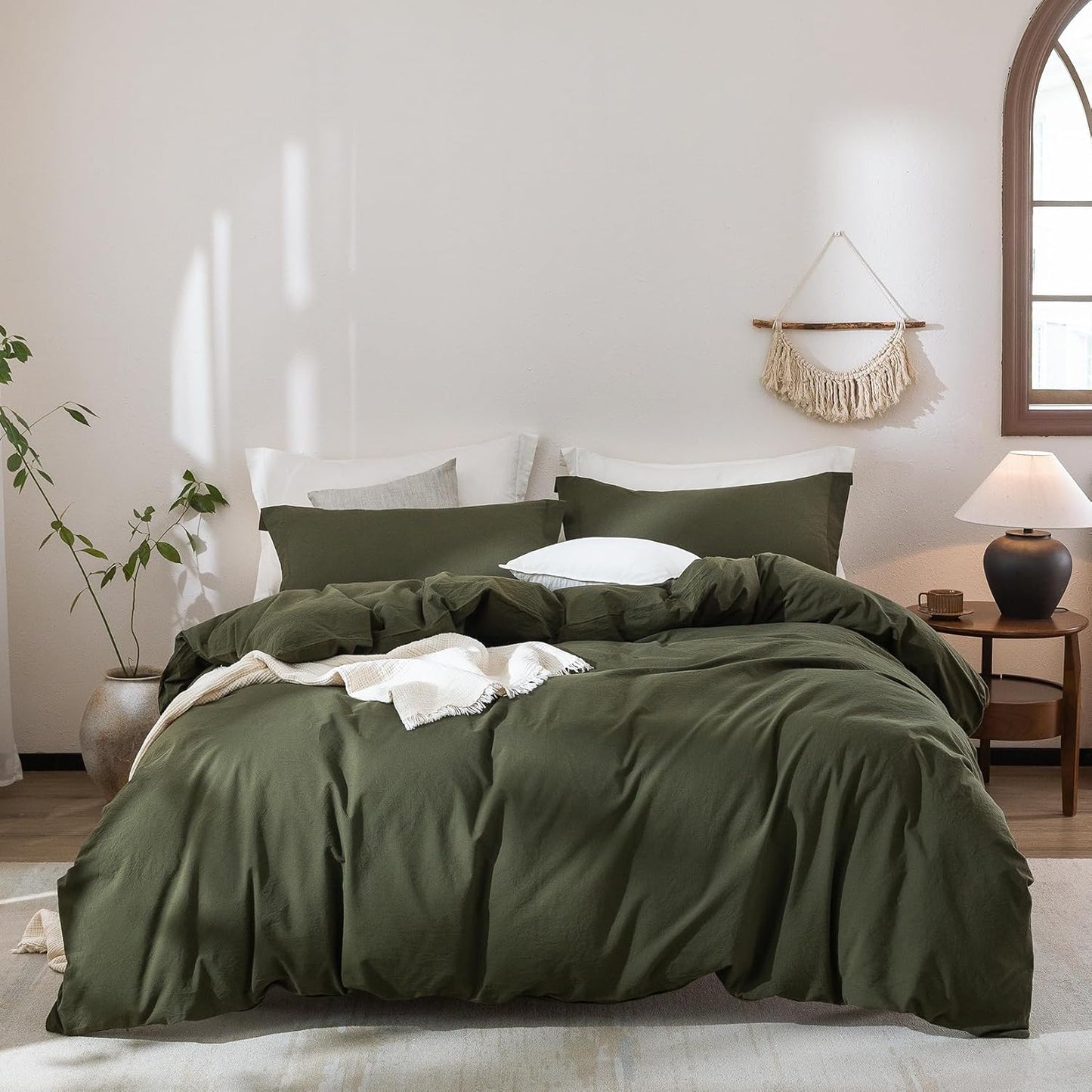 Linen Feel Duvet Cover Super King Plus Size in Olive Green