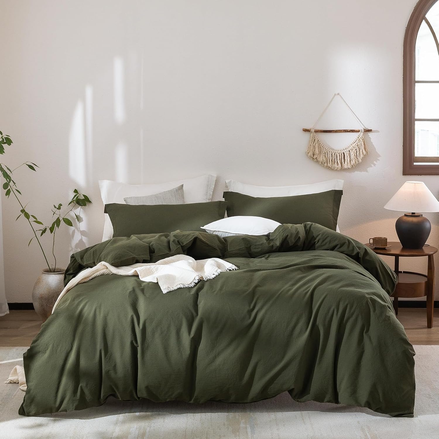 Linen Feel Duvet Cover Super King Plus Size in Olive Green