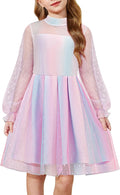 Arshiner Girls Contrast Mesh Puff Long Sleeve Tulle Dress - Flowy Soft