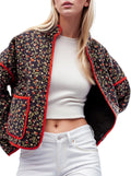 YKR Women's Cropped Puffer Jacket Floral Print Quilted Lightweight