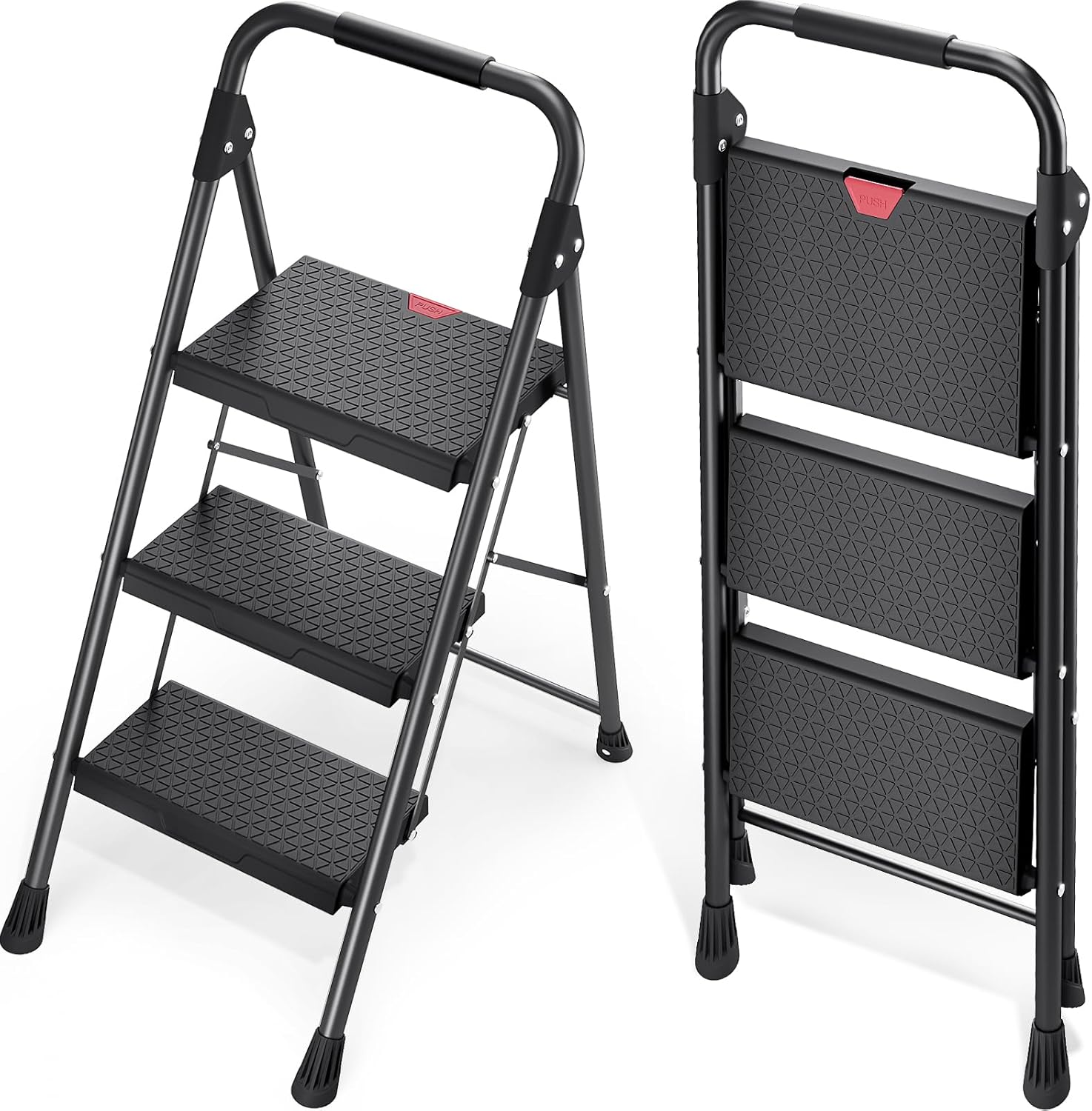 KINGRACK 3 Step Ladder with Handrail for Home and Kitchen