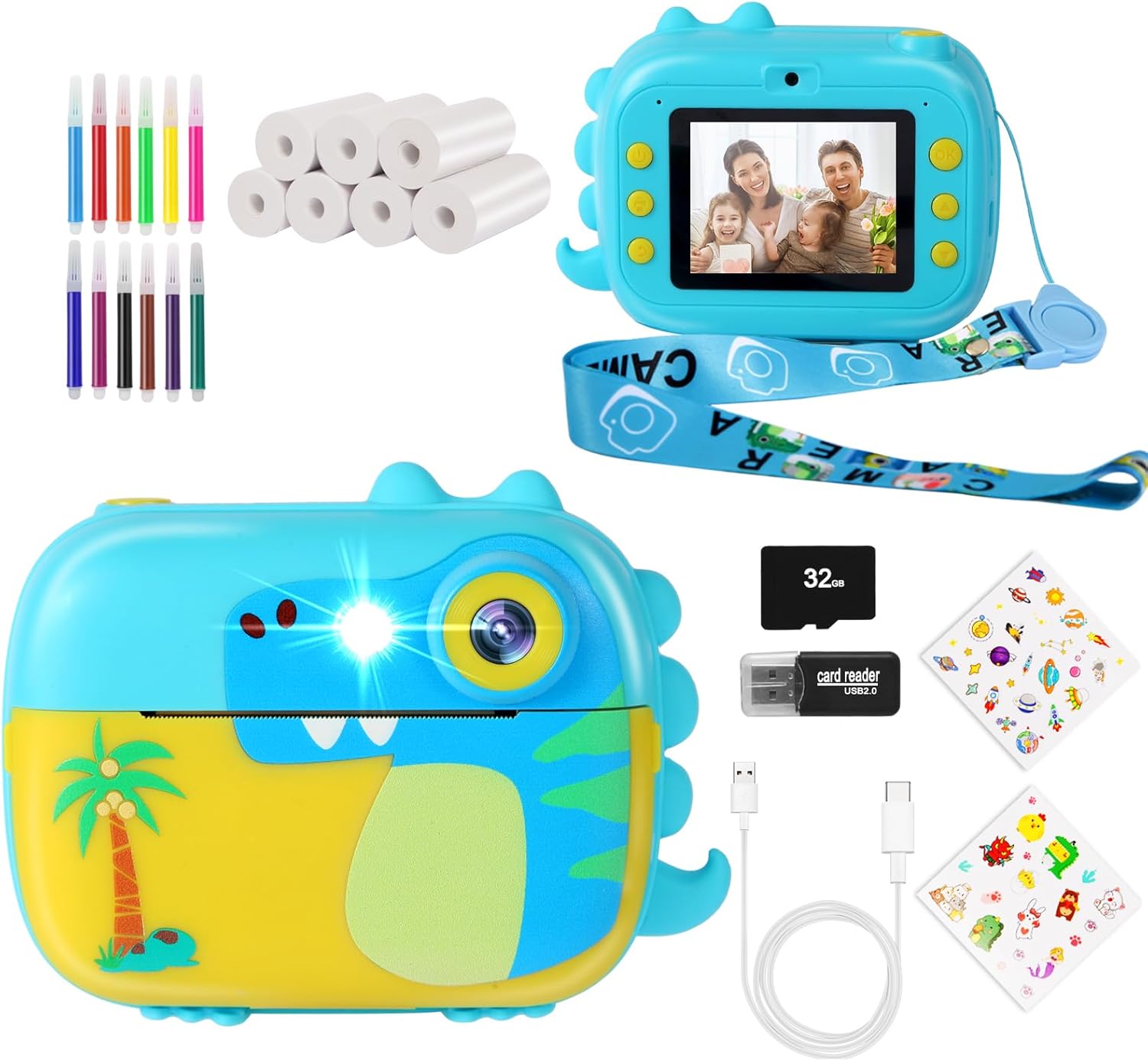 Instant Print Kids Camera - HD Video & 7 Rolls Paper!