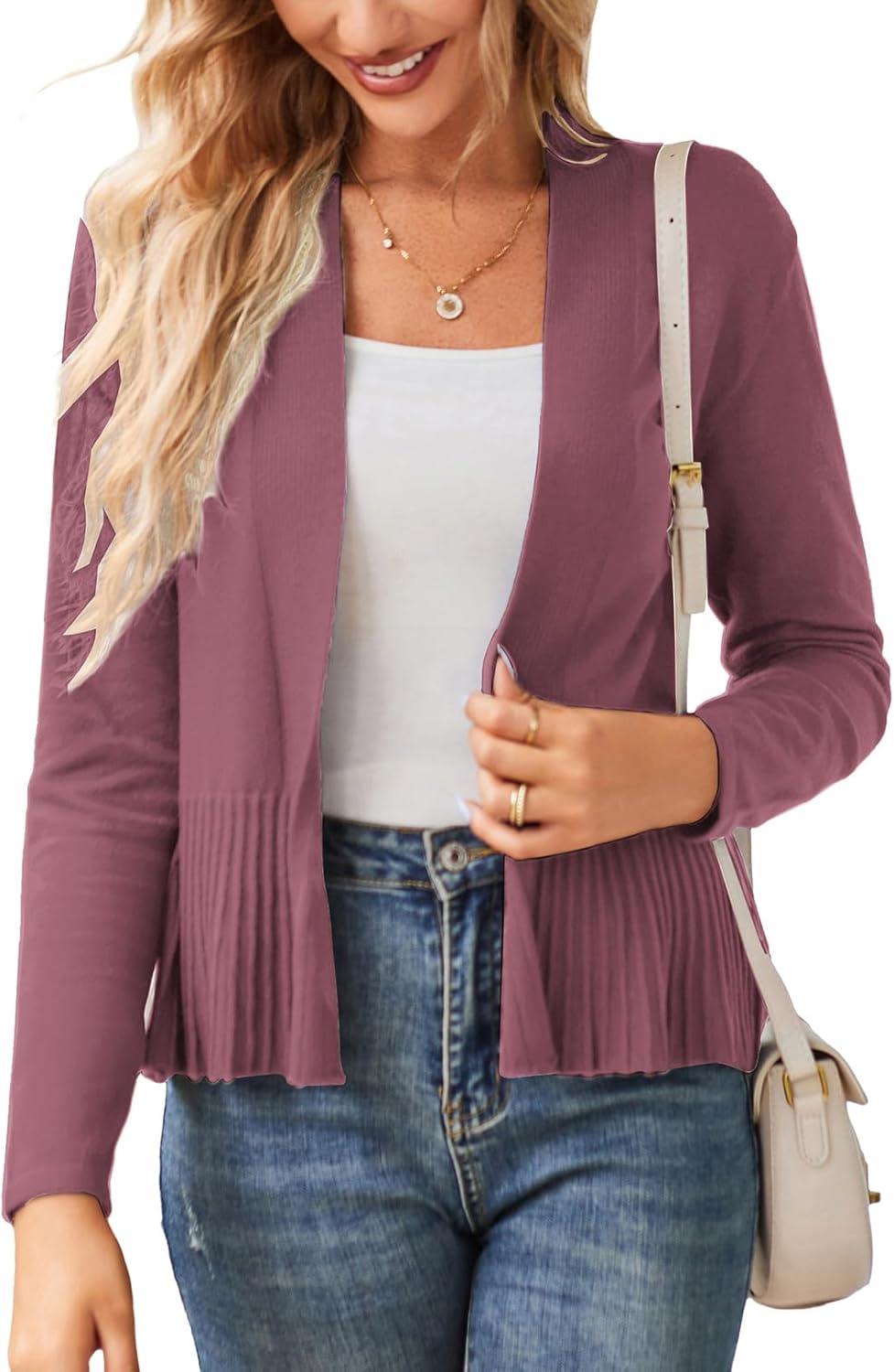 Lightweight Draped Open Front Cropped Cardigan for Women